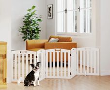 Freestanding Dog Gate with Support Feet, for Doorframes, Hallways, Stairs, 258 x 30 x 61 cm, White