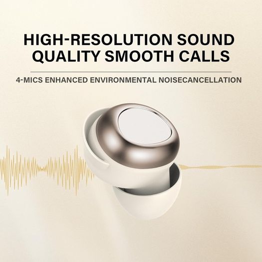 Doubc S29 Mini Bluetooth 5.4 Headphones, In-Ear, Wireless Sleep Headphones with 25 Hours of Battery Life, Soft Earbuds, Gentle Sound, Comfortable Fit Without Pressure, Beige