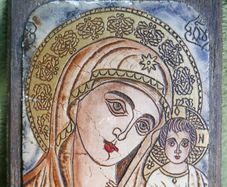 Hand made Orthodox icon Jesus Christ child and Virgin Mary