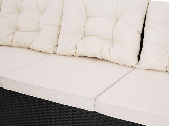 Polyrattan Corner Lounge Garden Furniture Set with WPC Dining Table  Weatherproof Outdoor Corner Sofa Seating Set for Garden, Patio or Balcony  Cream or Grey