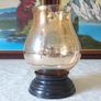 Vintage Etched Amber Glass Hurricane Lamp With Black Base Stand Image 2