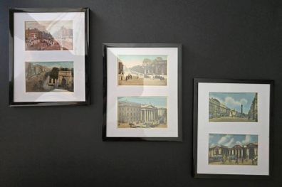 Vintage Dublin Wall Art  3 Framed Displays with 6 Old Postcards