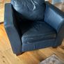 Navy Couch x 2 (4 seater & 3 seater) & armchair leather Image 3