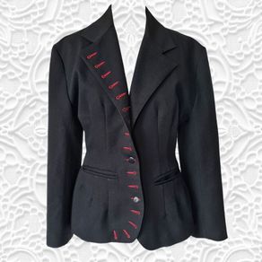 Vintage 1980s avant garde black blazer 1940s style red buttonholes M 10 12 Made in England for Miss Selfridge