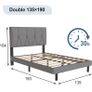 Double Bed Frame, Light Grey, Upholstered Wooden Slat Bed Frame with Headboard Image 2