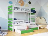 Triple trundle bunk bed CARL 2 drawers 3 foam mattresses. Real wood frame