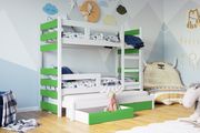 Triple trundle bunk bed CARL 2 drawers 3 foam mattresses. Real wood frame