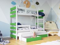 main image for ad Triple trundle bunk bed CARL 2 drawers 3 foam mattresses. Real wood frame
