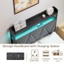 Single Bed Frames with 3ft Upholstered Wooden Two shelf Storage Headboard, Charging Station,LED Lights Image 5