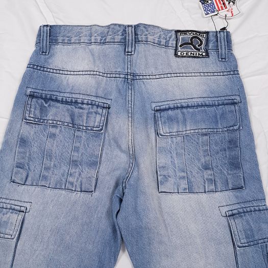 Peviani Blue Light Wash Moto Style Cargo Denim Jeans W30 L33