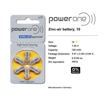 PowerOne Hearing Aid Batteries Size P10,  48 Batteries