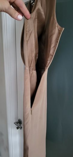 LK BENNETT 100% Silk Tan Cowl neck dress Sz 14 UK (Fit 14-16UK) - Rrp 225 (New)