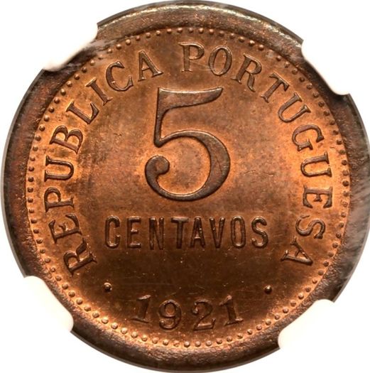 Portugal 1921 5 Cent NGC MS65RB Beautiful Gem Bu