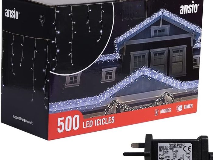 Outdoor Christmas Lights 500 LED 17.4m/56ft Icicle Lights Outdoor & Indoor Cool White Decorations String Fairy Outside Lights with Timer for Xmas Garden Bedroom Party|Mains Powered White Cable