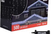 Outdoor Christmas Lights 500 LED 17.4m/56ft Icicle Lights Outdoor &amp; Indoor Cool White Decorations String Fairy Outside Lights with Timer for Xmas Garden Bedroom Party|Mains Powered White Cable