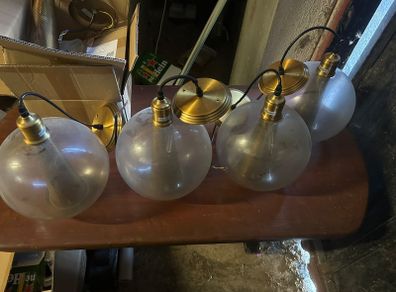 4 Vintage Glass Pendant Lamps