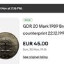 Rare East Germany 1989 DDR Countermarked 20 Mark coin stamp VEB Philatelie Wermsdorf Image 8