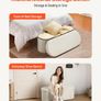 Beige Oval Storage Ottoman Bench, Foldable Teddy Fleece Upholstered Chest with Large Storage Space, 660 lb Capacity for Bedroom, Living Room & Entryway Image 3