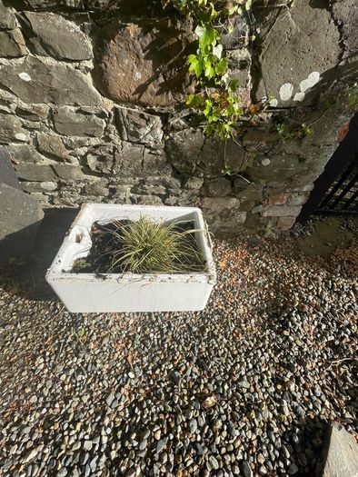 3 belfast sinks and antique stone trough