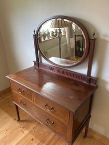 Vintage Solid Hardwood Dressing Table with Oval Mirror