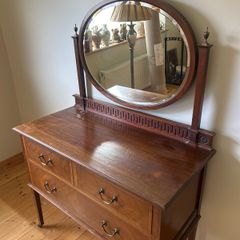 Vintage Solid Hardwood Dressing Table with Oval Mirror