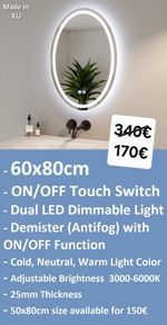 LED Bathroom Mirror Demister Antifog Dual LED
