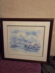 "Le Mont St Michel Maree Basse" Signed Watercolour framed