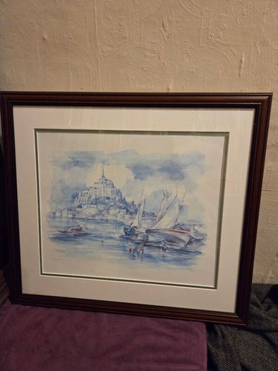 "Le Mont St Michel Maree Basse" Signed Watercolour framed