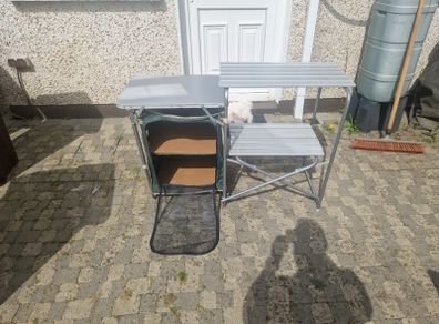 camping kitchen table and shelves