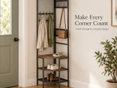 Corner Coat Rack with Shoe Storage and Shelves  Black Metal