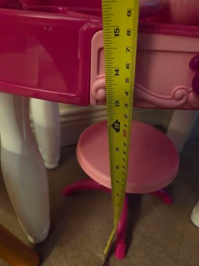 Child's chair, vanity set and barbie sound book