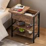 Side Table with Charging Station, Small Flip Top Narrow Sofa End Table with USB Ports, Type C Ports and Outlets, with Storage, 3-Tier, for Living Room, Bedroom, Brown Image 8