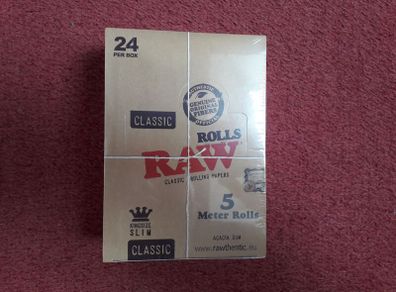 RAW Classic Rolls Slim 5 Meter Length Unbleached Rolling Papers