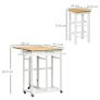 Kitchen Island Set with 2 Stools, Bamboo Breakfast Cart with Drop Leaf Top, Drawers and Towel Rack, Rolling Kitchen Cart and Chairs Set, White Image 2