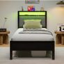 3FT Single Bed Frame with LED Lights and Charging Station Image 6