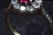 Edwardian 18ct Gold Ruby White Sapphire Cluster Ring Size 53.5