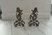 19th Century Cast Brass Rampant Lions Andirons