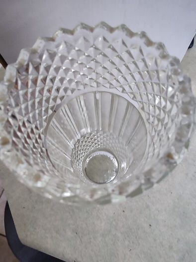 VINTAGE Hermanova 20188/25 Art Deco Vase MCM Sklo Union Czech Art Glass Clear Glass Toothed Ridged Studded Pattern Bouquet Floor Vase - 10 inches Tall