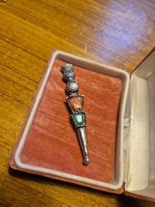 Vintage Mans Scottish Dirk Brooch with Agate and Glass Stones