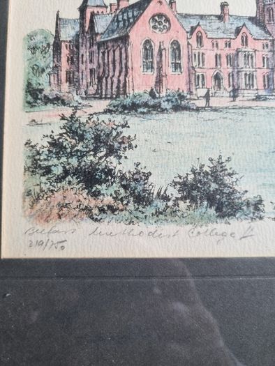 Vintage coloured etching - Belfast University College