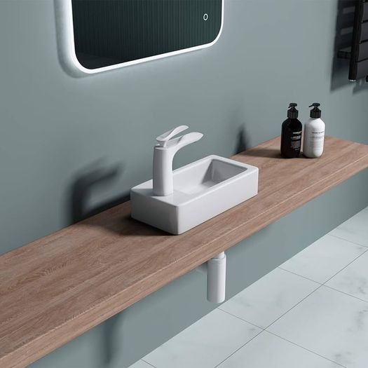 NEW SALE | Bathrooms Small Cloakroom Basin - Wall Mounted Basin - Rectangular Countertop Basin - One Left Hand Tap