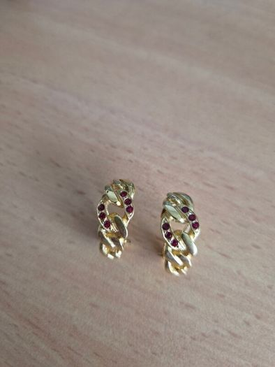Vintage Gold Tone and Red Crystal Earrings
