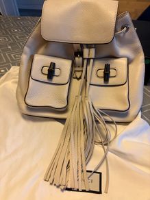 Cream leather Gucci bamboo back pack bag