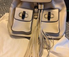 Cream leather Gucci bamboo back pack bag