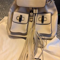 Cream leather Gucci bamboo back pack bag