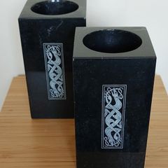 Vintage Set of Black Marble Pen/Pencil Holders