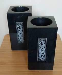Vintage Set of Black Marble Pen/Pencil Holders