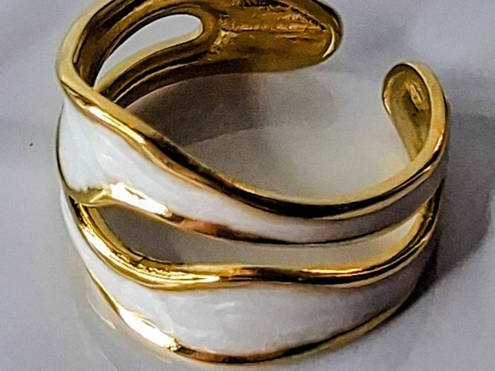Double Layer Geometric White & Gold Open Ring
