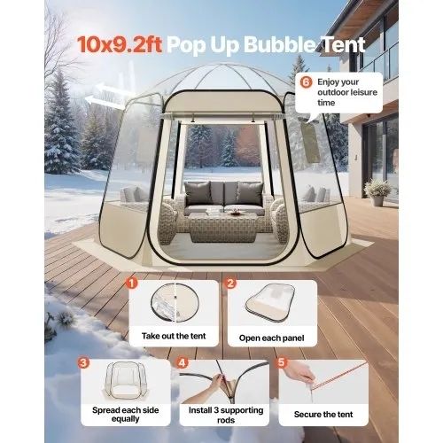 Pop up Bubble Tent, 3.05 x 2.75 m Waterproof & UV-Resistant, Clear Camping Tent Shelter