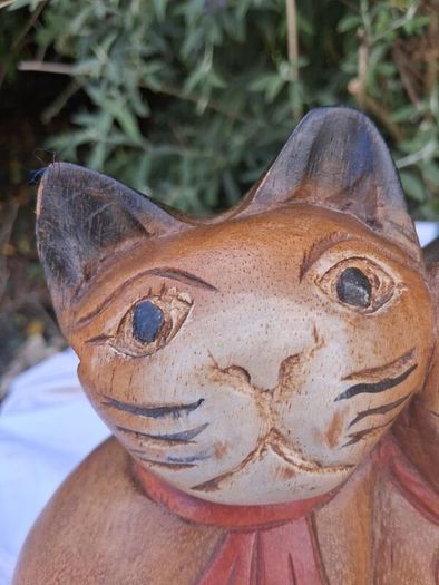 3 X Art Deco Handpainted Hardwood Cats